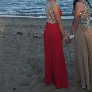 XSCAPE Red Cap Sleeve Jewel Formal Dress